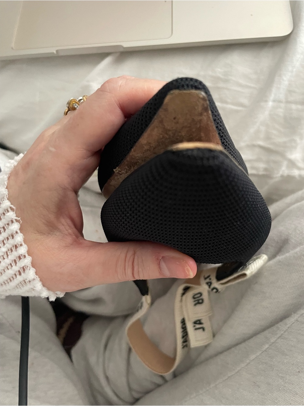 $990 Christian Dior Black Technical Canvas Ribbon J Adior Slingback Flats Sz 37 - Picture 16 of 16
